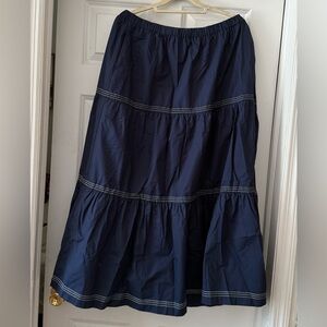 NWT Navy Blue A-Line Maxi Skirt with Pockets, Elastic Waist, White Piping 🌊⚓️